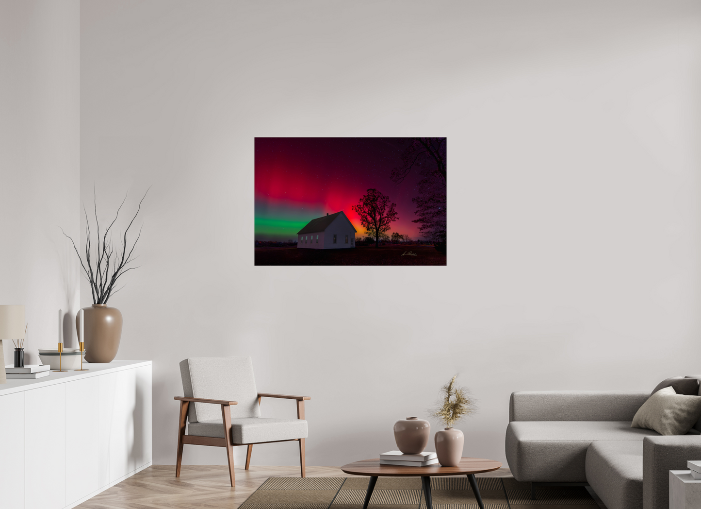 45 x 30″, Photo Print Under Acrylic Glass Aurora Over the Ozarks