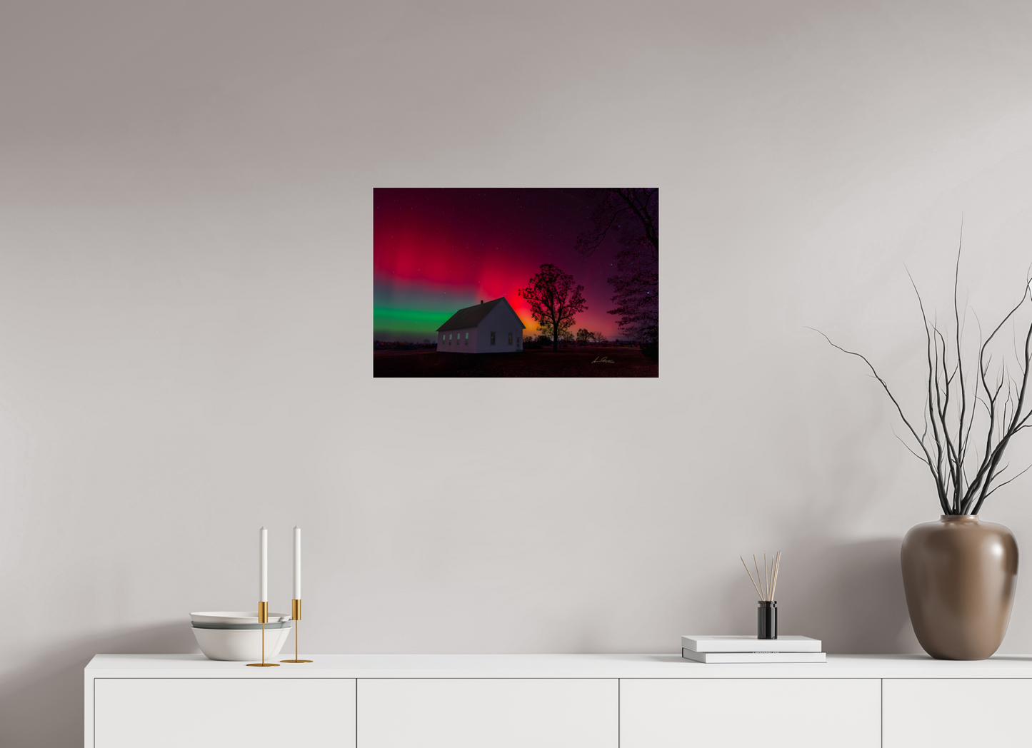 24 x 16″, Photo Print Under Acrylic Glass Aurora Over the Ozarks