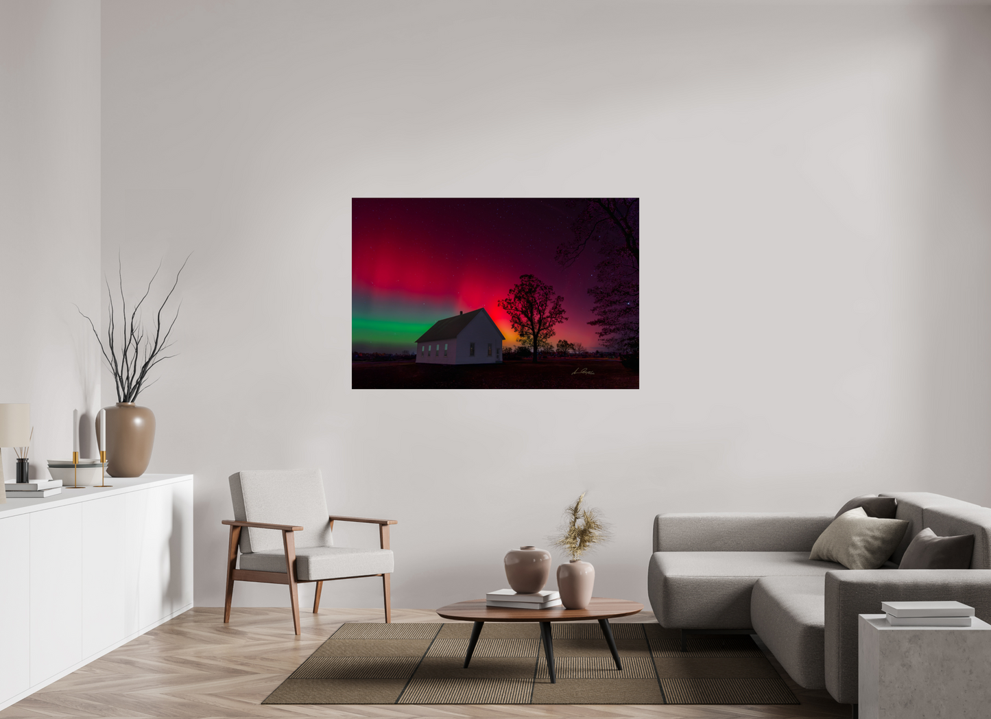 60 x 40″, Photo Print Under Acrylic Glass Aurora Over the Ozarks